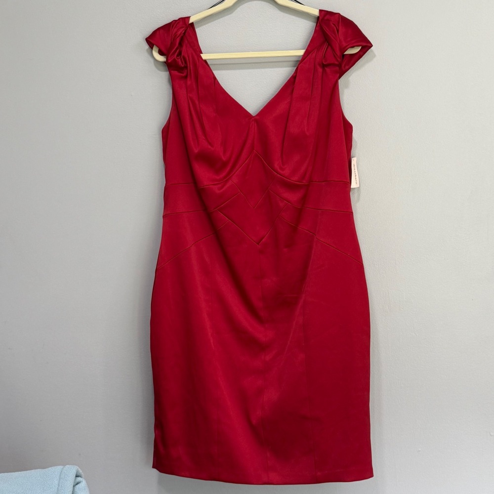 Dressbarn Collection Red Satin holiday formal party Sheath Dress Plus 14W NEW